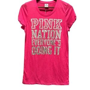 PINK NATION Everyone IS DOING IT Victoria's Secret Hot Pink Shirt Size Large NEW
